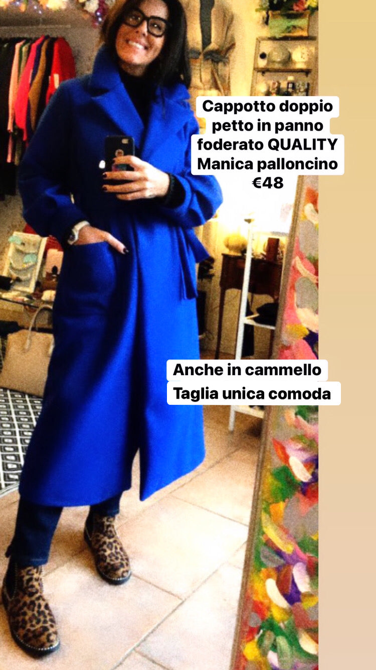 Cappotto doppio petto in panno foderato in